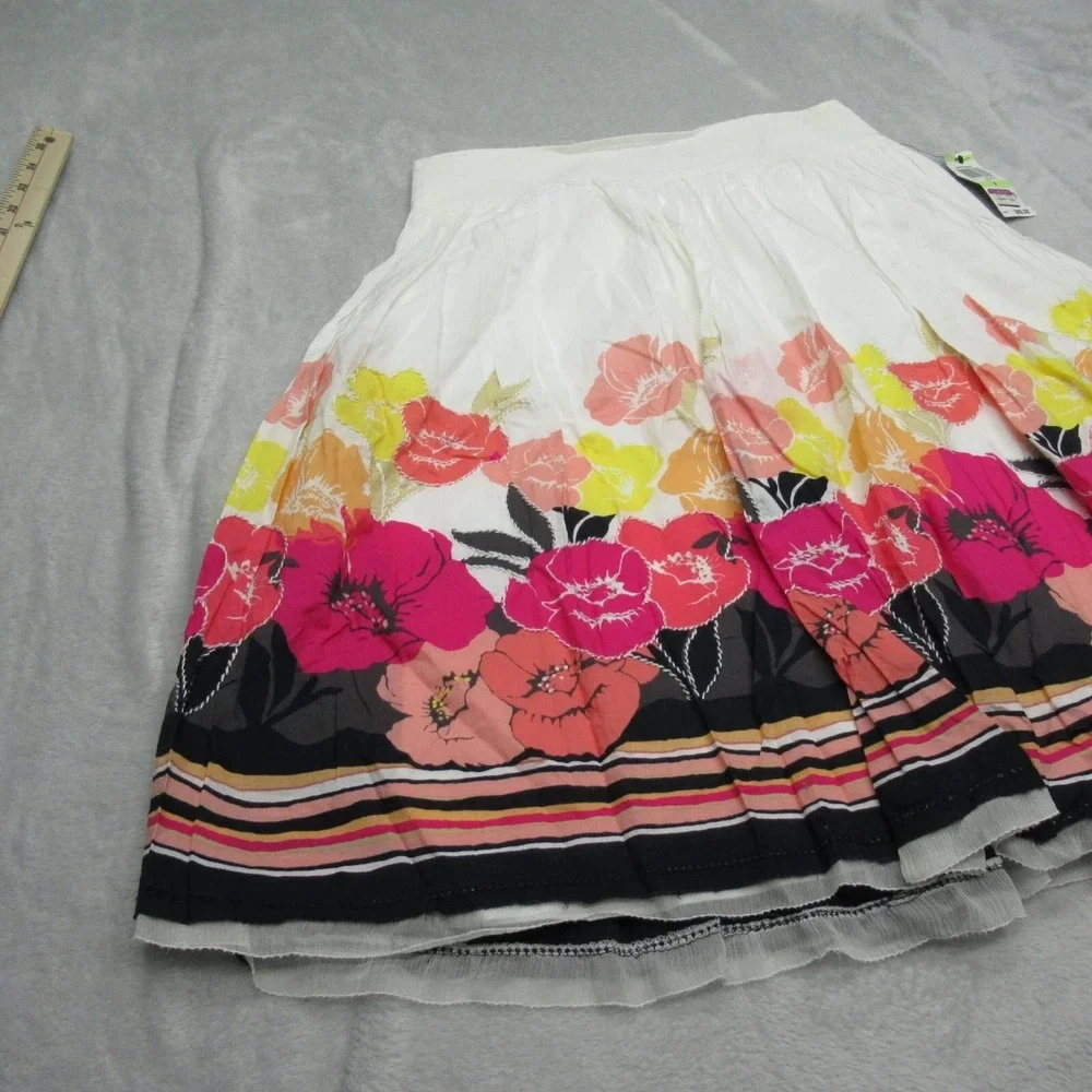 Alfani Lined Skirt Womens 4 Colorful Copenhagen‎ Floral Cotton Gauze Pleated NWD
